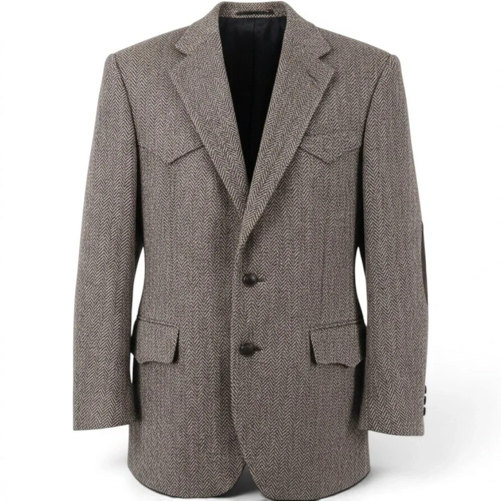 Pagano West Sport Coat Mens 42R Western Herringbone Gray Elbow Patches EUC